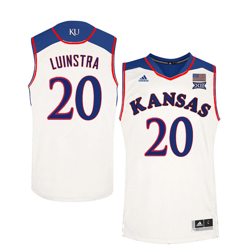 Men #20 Garrett Luinstra Kansas Jayhawks College Basketball Jerseys Sale-White - Click Image to Close